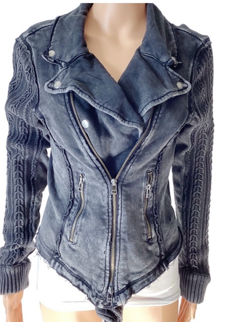 Free People Distressed Moto Cotton Jacket/Sweater - Picture 12 of 15